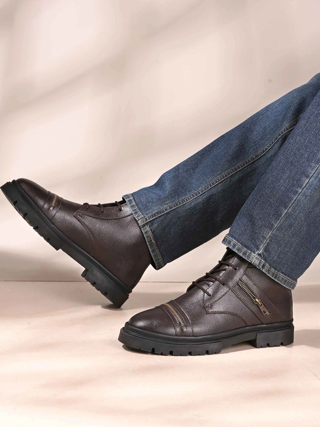 AfroJack AfroJack Men Round Toe Lace-Ups Biker Boots