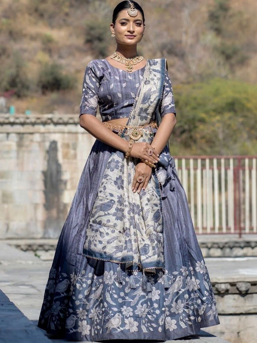 Arovella Fashion Printed Semi-Stitched Lehenga & Blouse Tassels