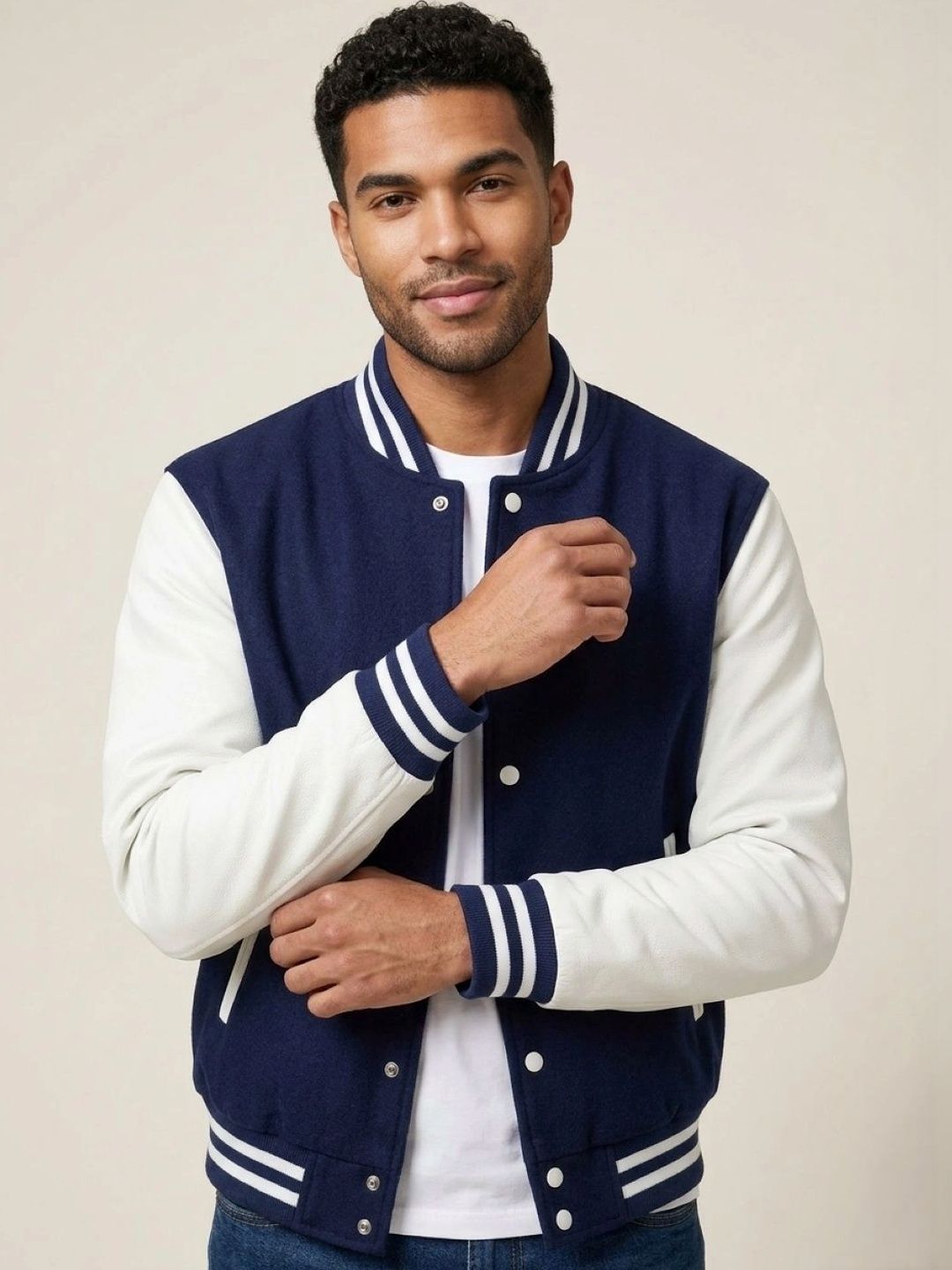 Besick Men Colourblocked Varsity Jacket