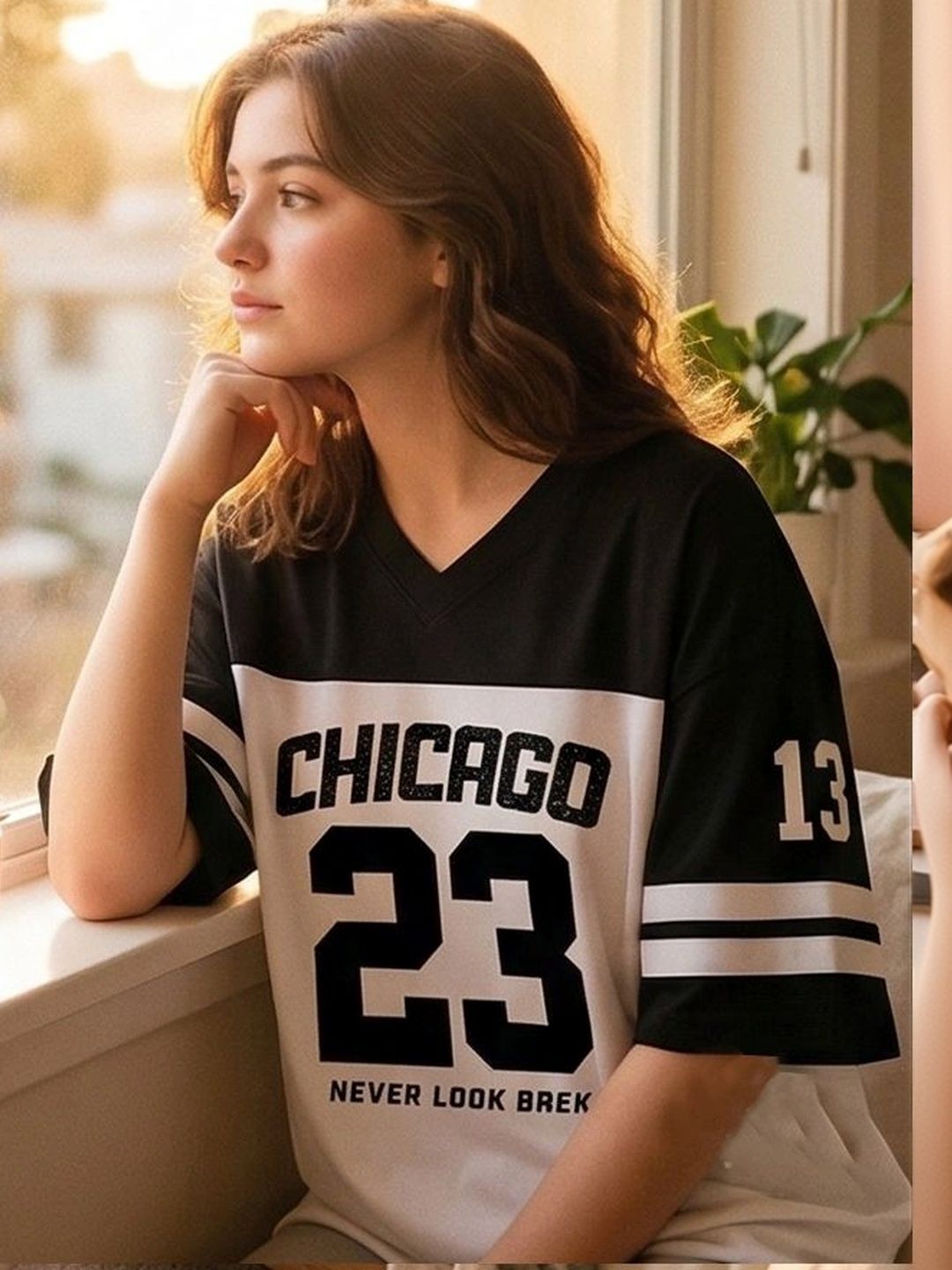 Bounce Back Apparels Bounce Back Apparels Women Typography Chicago Bulls Colourblocked V-Neck T-shirt