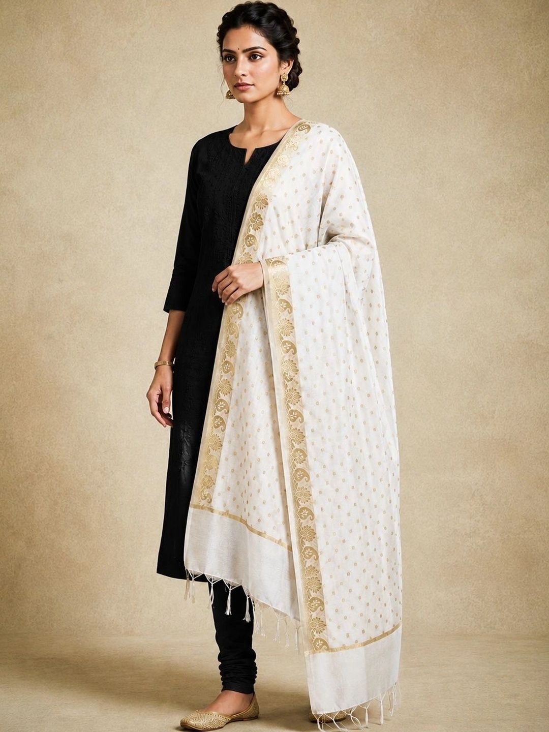 The SDF India Ethnic Motifs Woven Design Dupatta with Zari