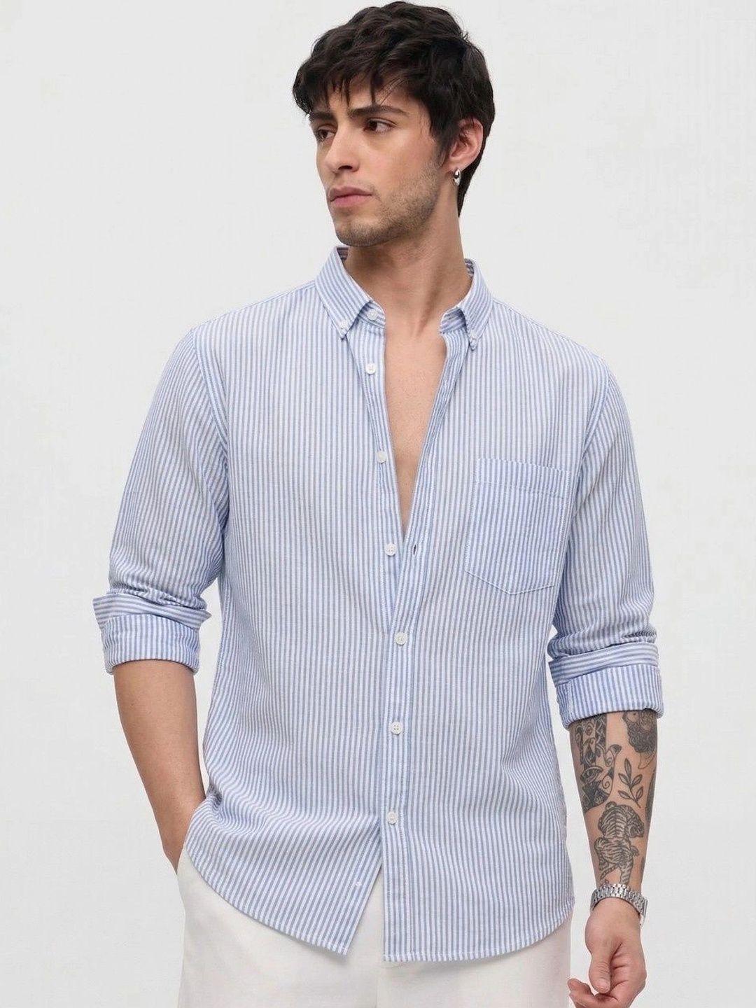 R.Code by The Roadster Life Co. Men Modern Slim Fit Striped Casual Shirt