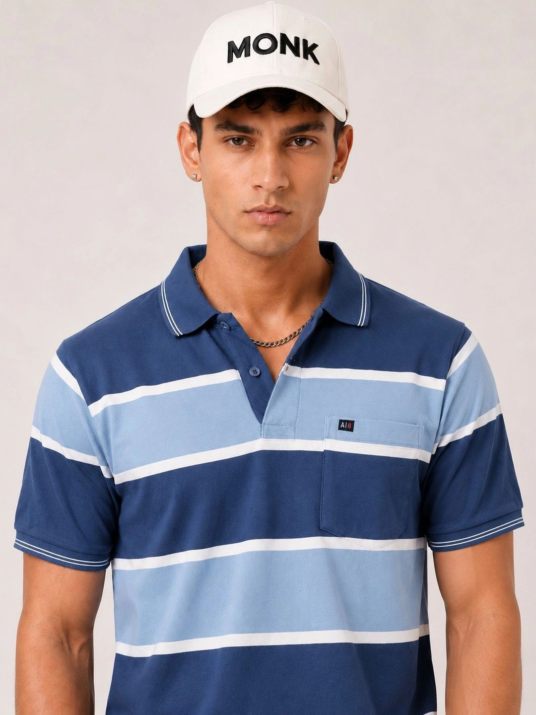 Monk Mode Monk Mode Men Striped Polo Collar Pockets T-shirt