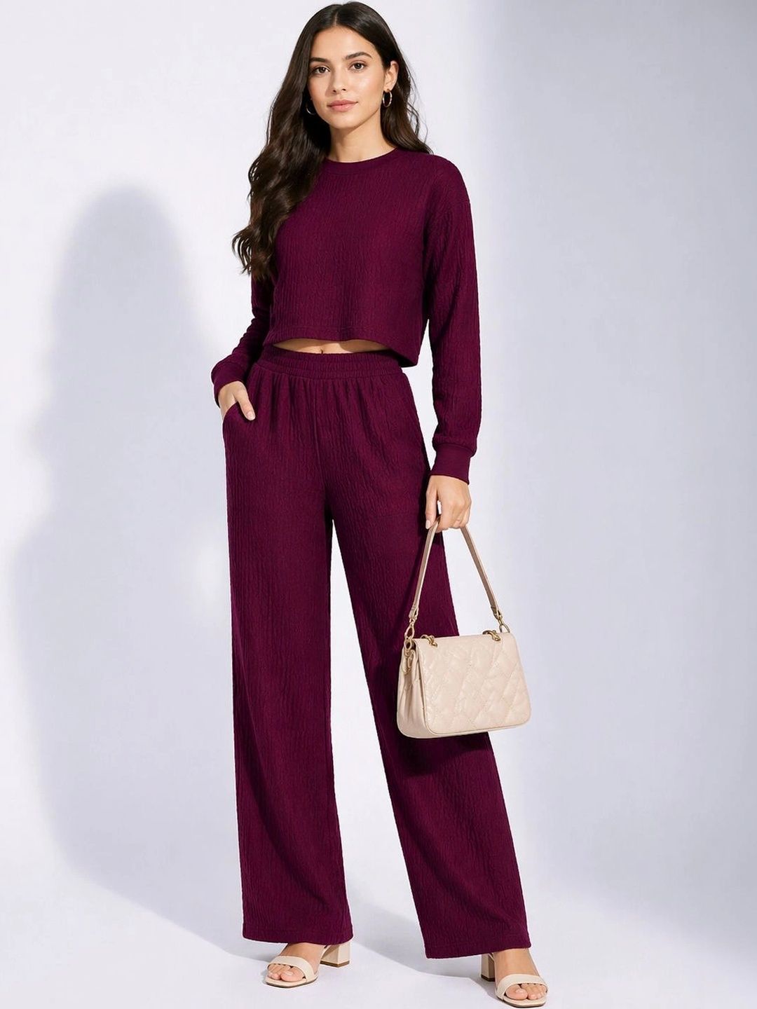 Merira Merira Knitted Self Design Top with Trousers