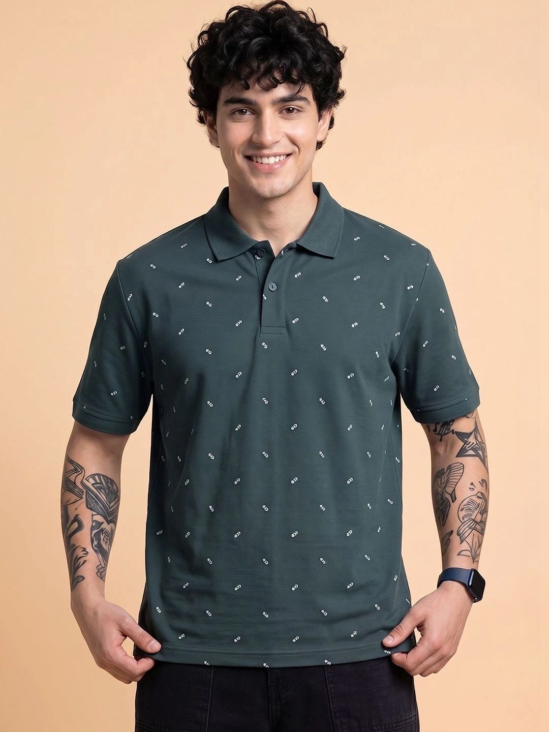 AIN6 Men Printed Polo Collar T-shirt