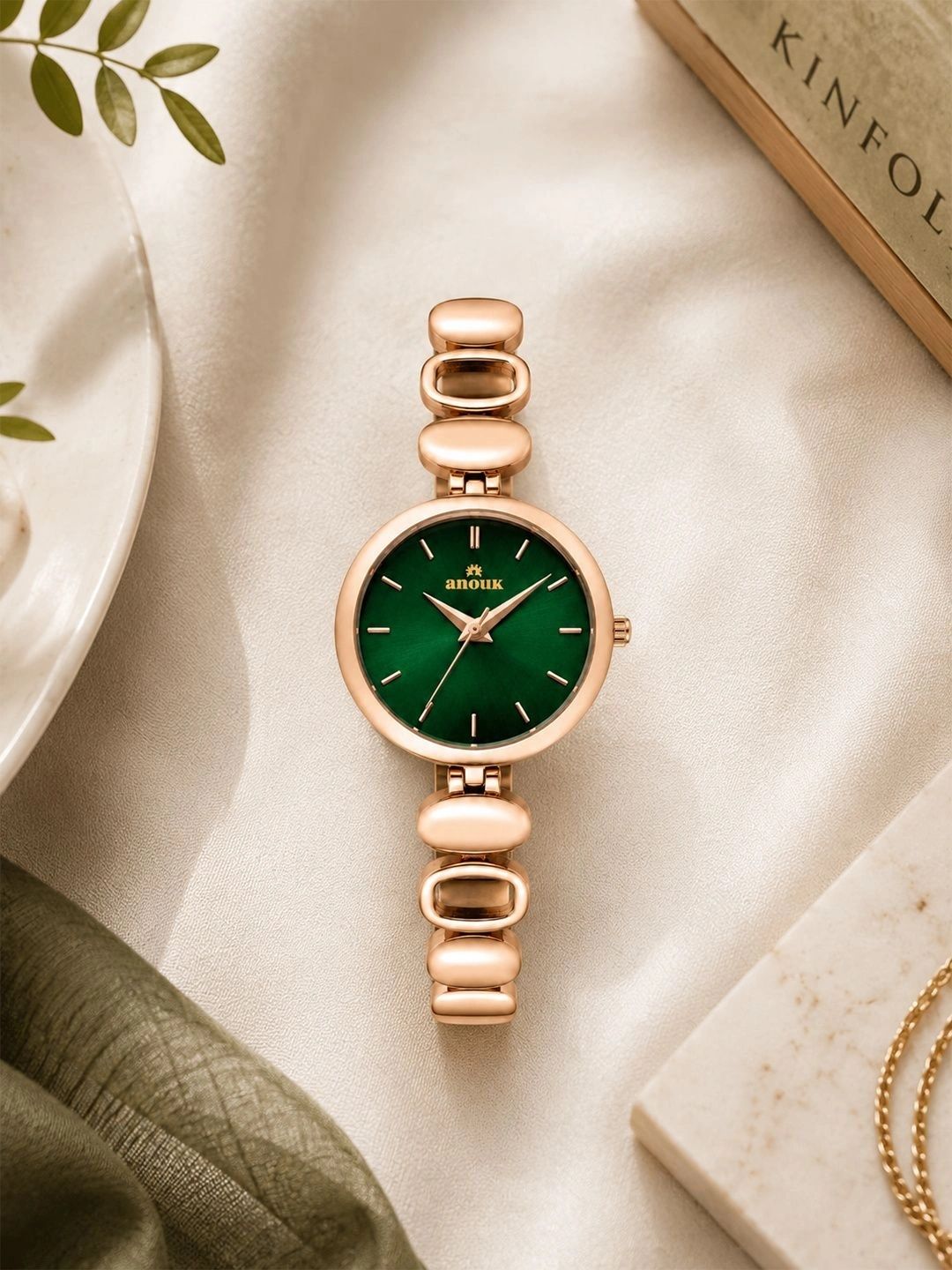 Anouk Anouk Women Dial & Stainless Steel Bracelet Style Straps Analogue Watch AN158-RGCASE-GREENDIAL-RGSTP