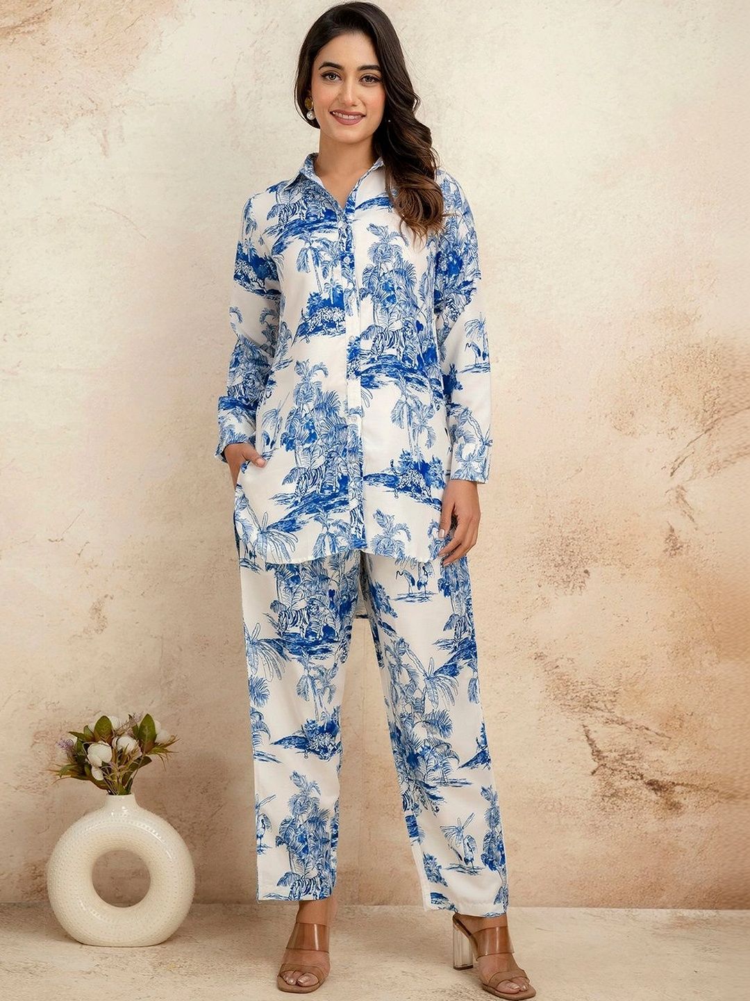 SKYLEE Tropical Printed Shirt with Trousers