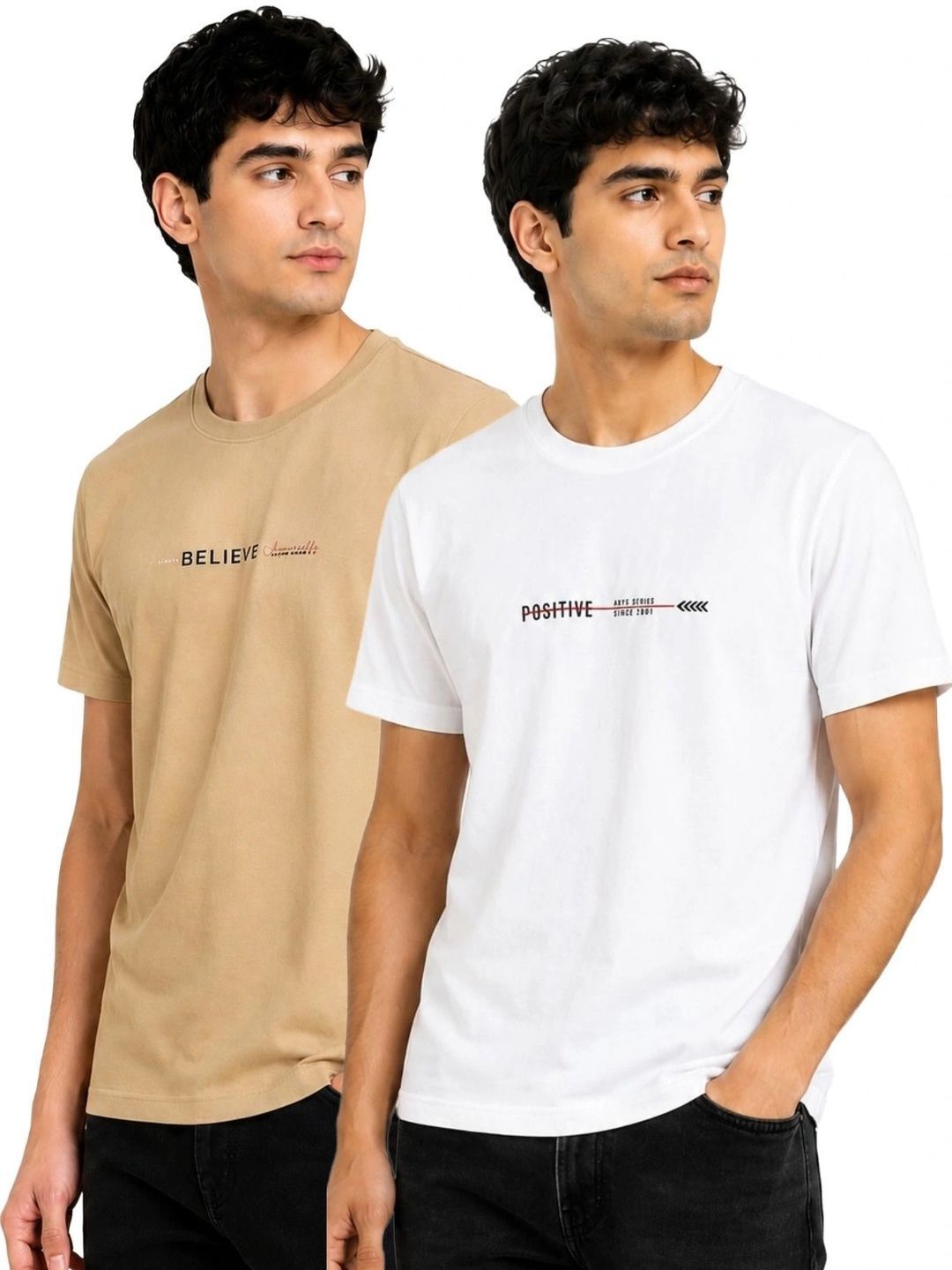 AXYS Pack Of 2 Typography Printed Round Neck Cotton T-shirt