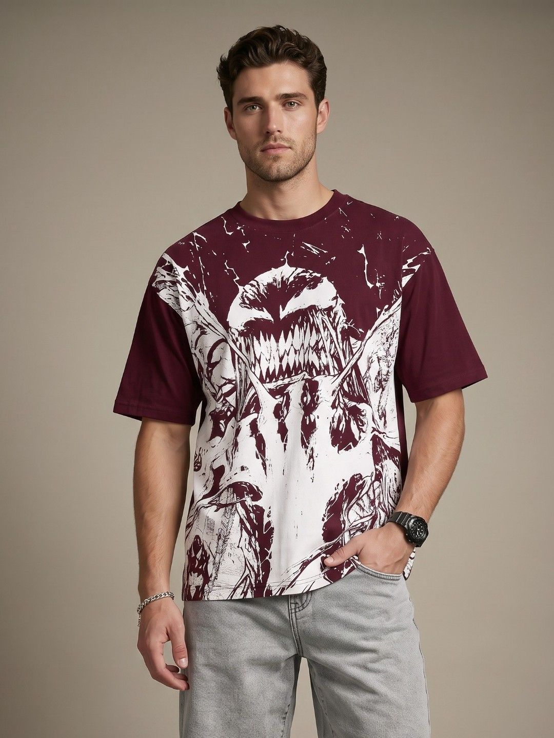 glitchez Oversized Venom Printed Pure Cotton Oversized T-shirt