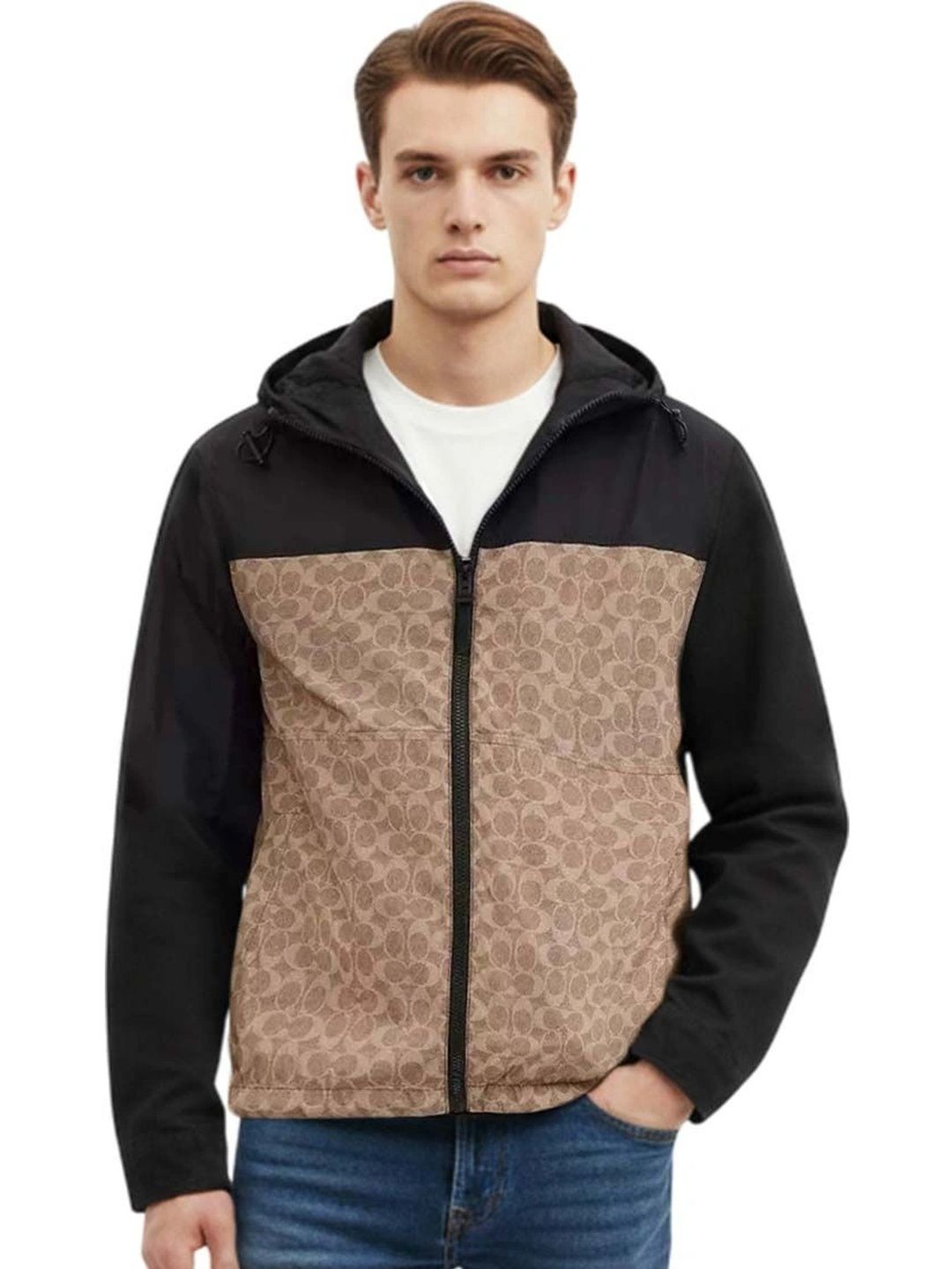 Coach Tan Signature Full Zip Windbreaker