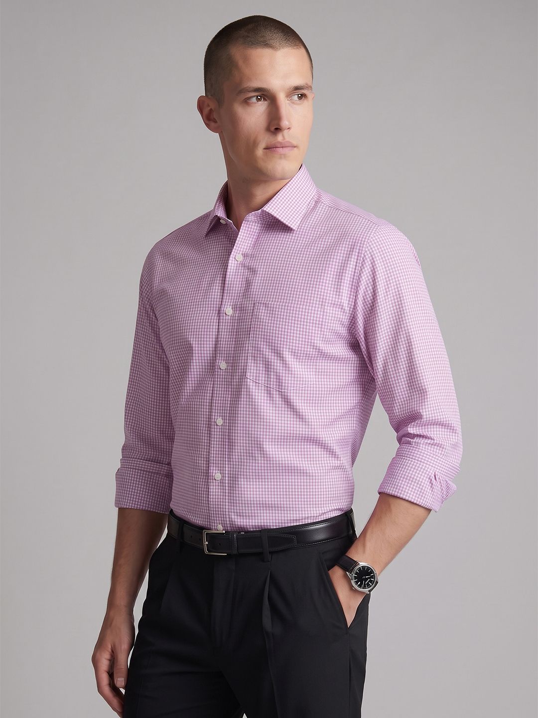 Van Heusen Van Heusen Slim Fit Micro Checked Pure Cotton Formal Shirt