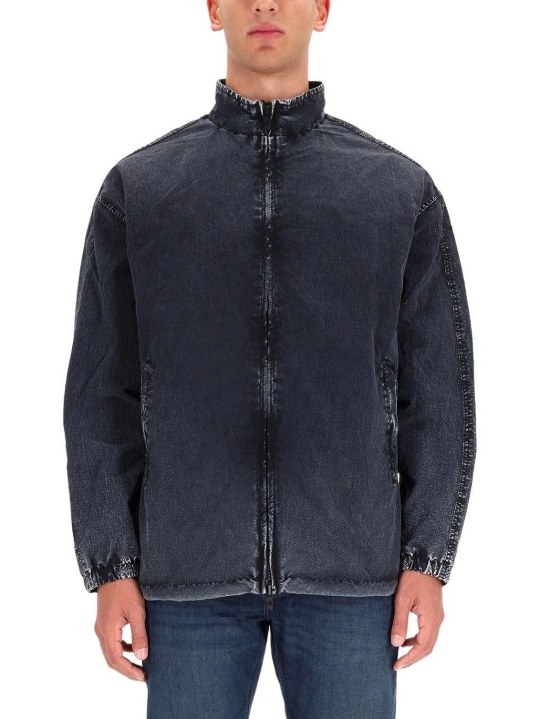 DIESEL Grey Solid Mandarin Collar Jacket