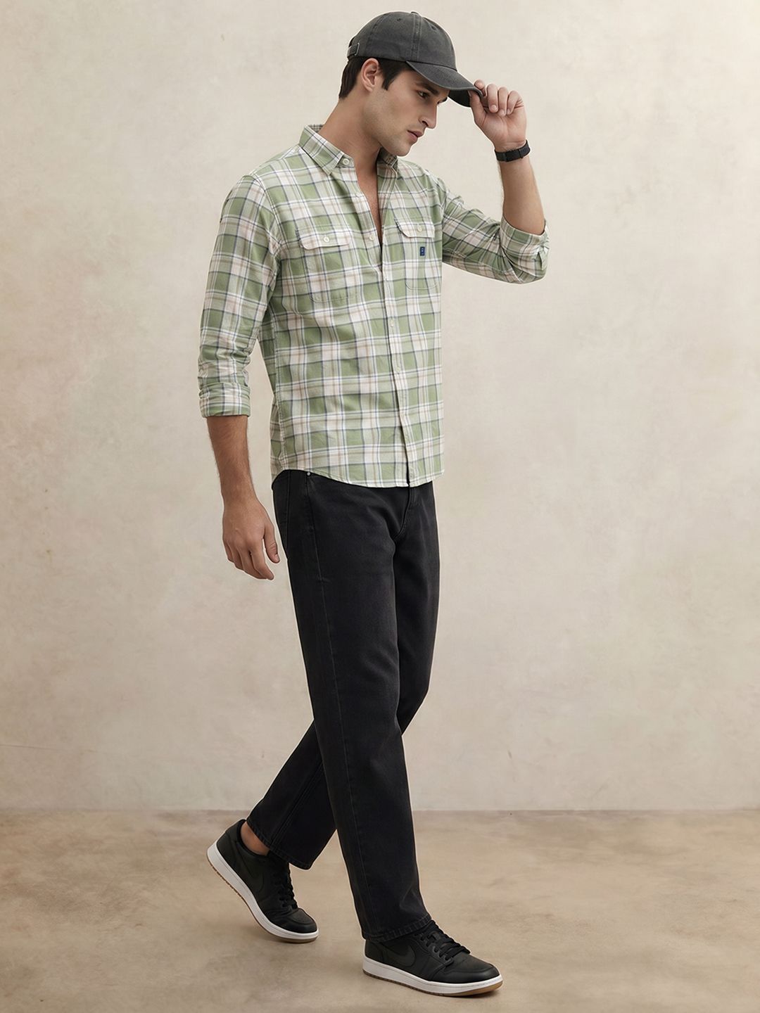 THE SHIRT CODE Checked Pure Cotton Casual Shirt