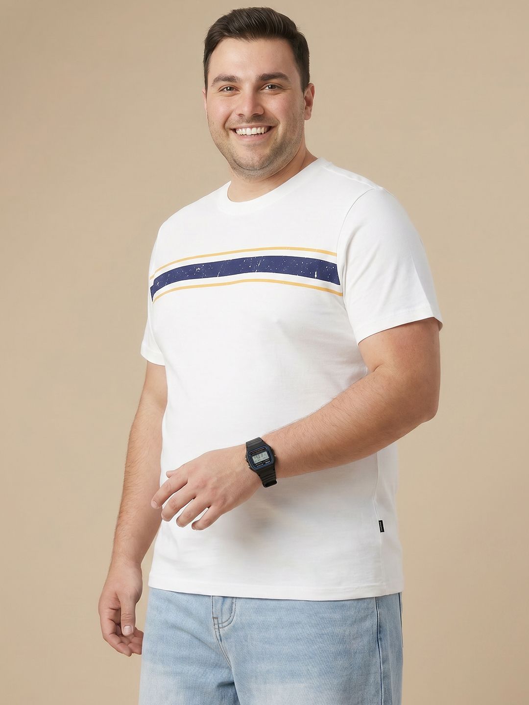 Sztori Plus Size Striped Pure Cotton T-shirt
