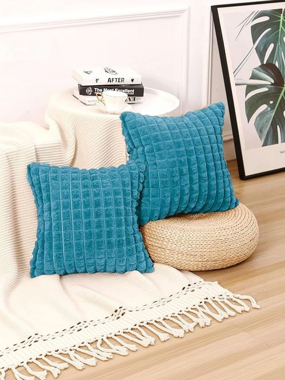 MONKDECOR MONKDECOR Blue Set of 2 Velvet Blend Square Cushion Covers