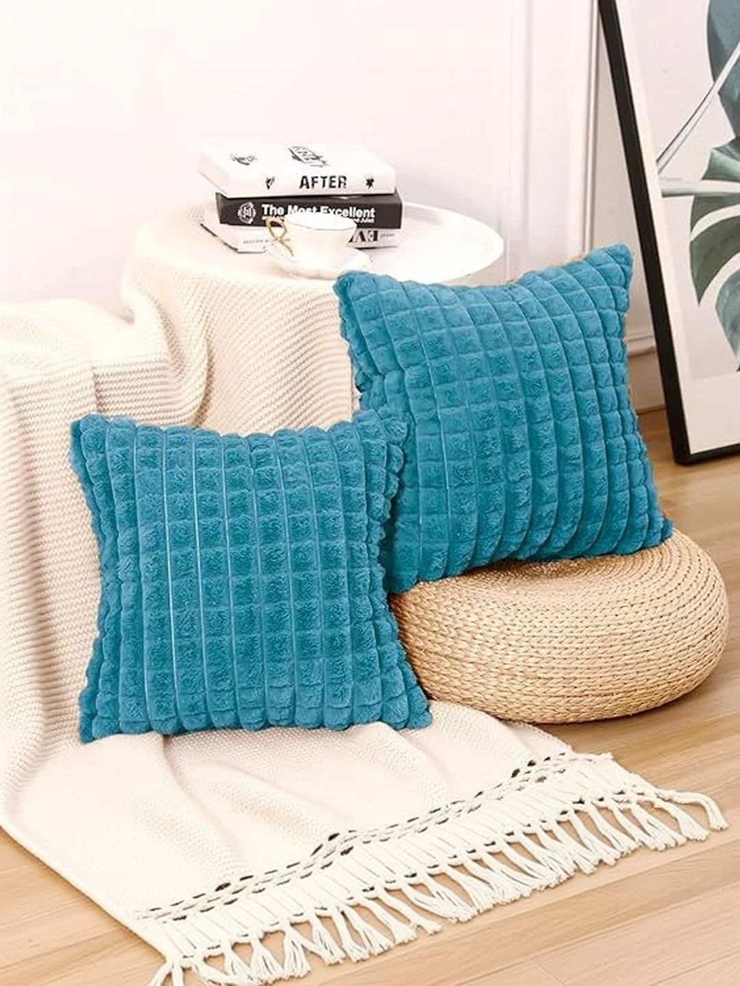 MONKDECOR MONKDECOR Blue Set of 2 Velvet Blend Square Cushion Covers