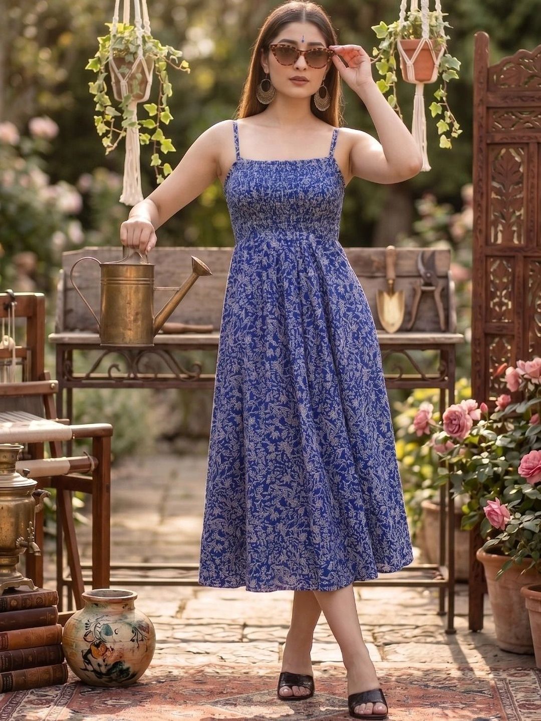 LIAPARO Floral Print A-Line Midi Dress