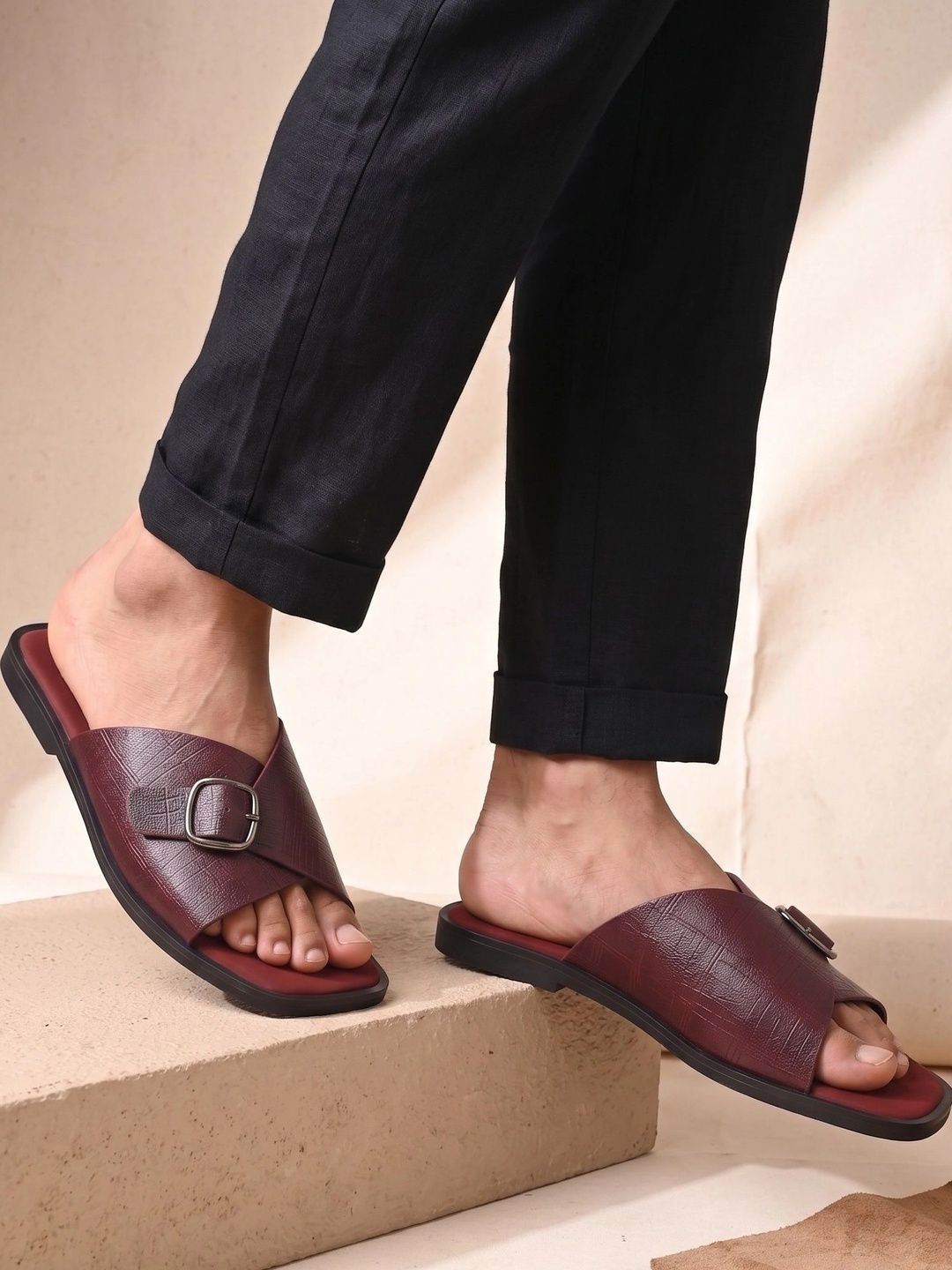 House of Pataudi Men Leather Shoe-Style Sandals