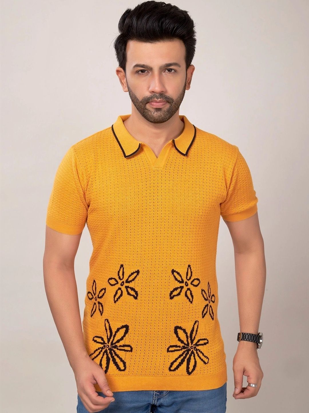 CHOKRA Men Floral Printed Polo Collar T-shirt