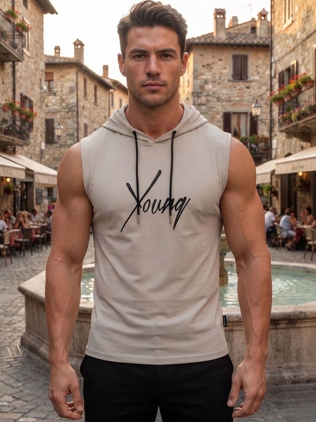 Looks United Printed Cotton Blend Gym Vest