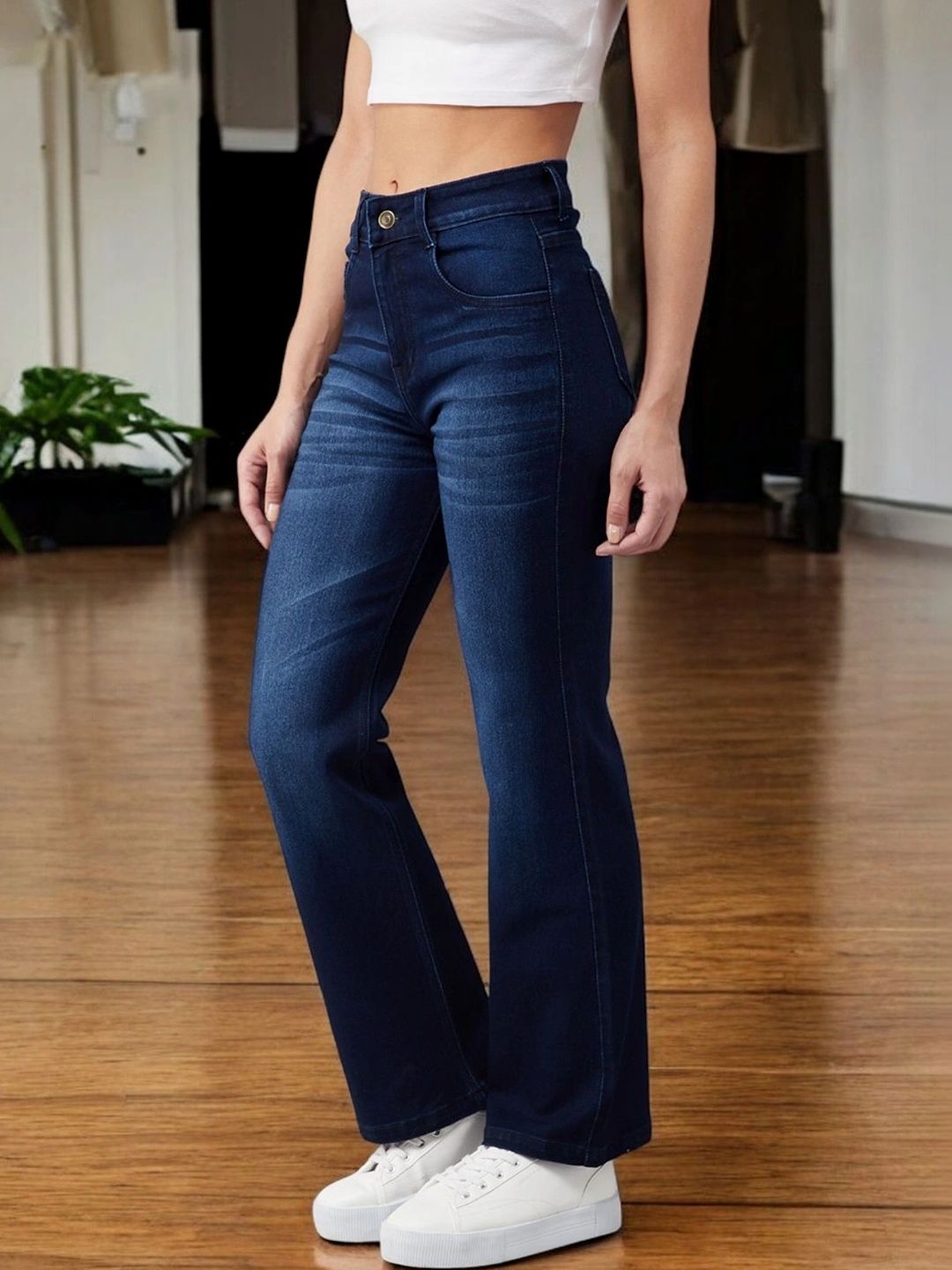 Miss Chase Women Wide Leg Mid-Rise Stretchable Jeans