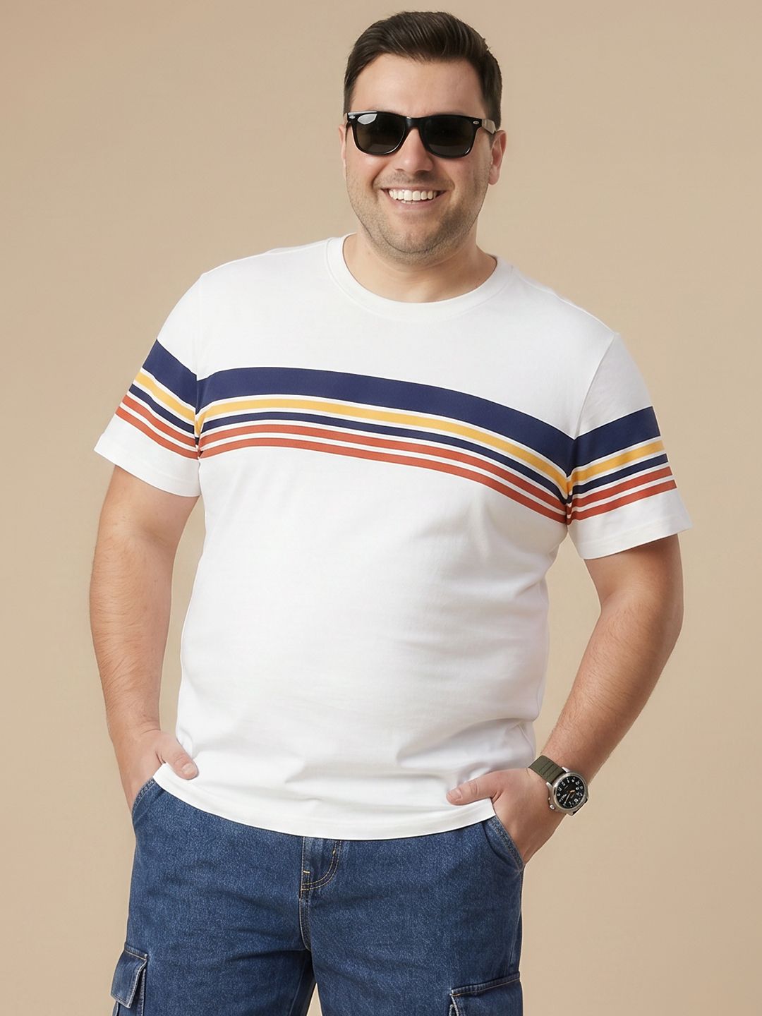 Sztori Plus Size Striped Pure Cotton T-shirt