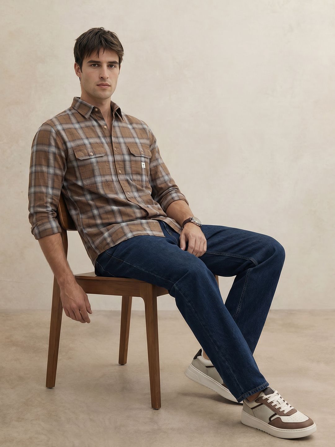 THE SHIRT CODE Checked Pure Cotton Casual Shirt