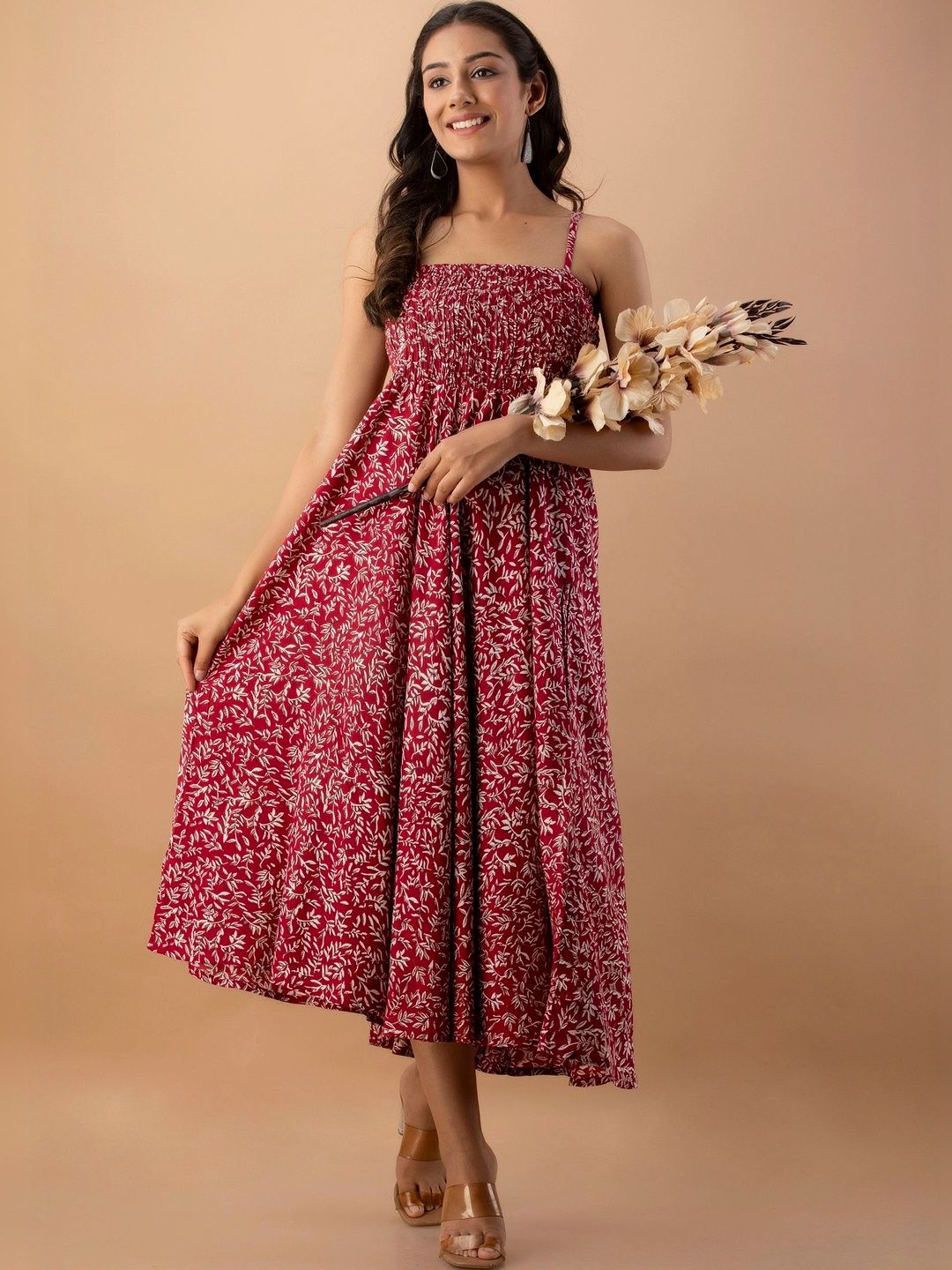 LIAPARO Floral Print A-Line Midi Dress