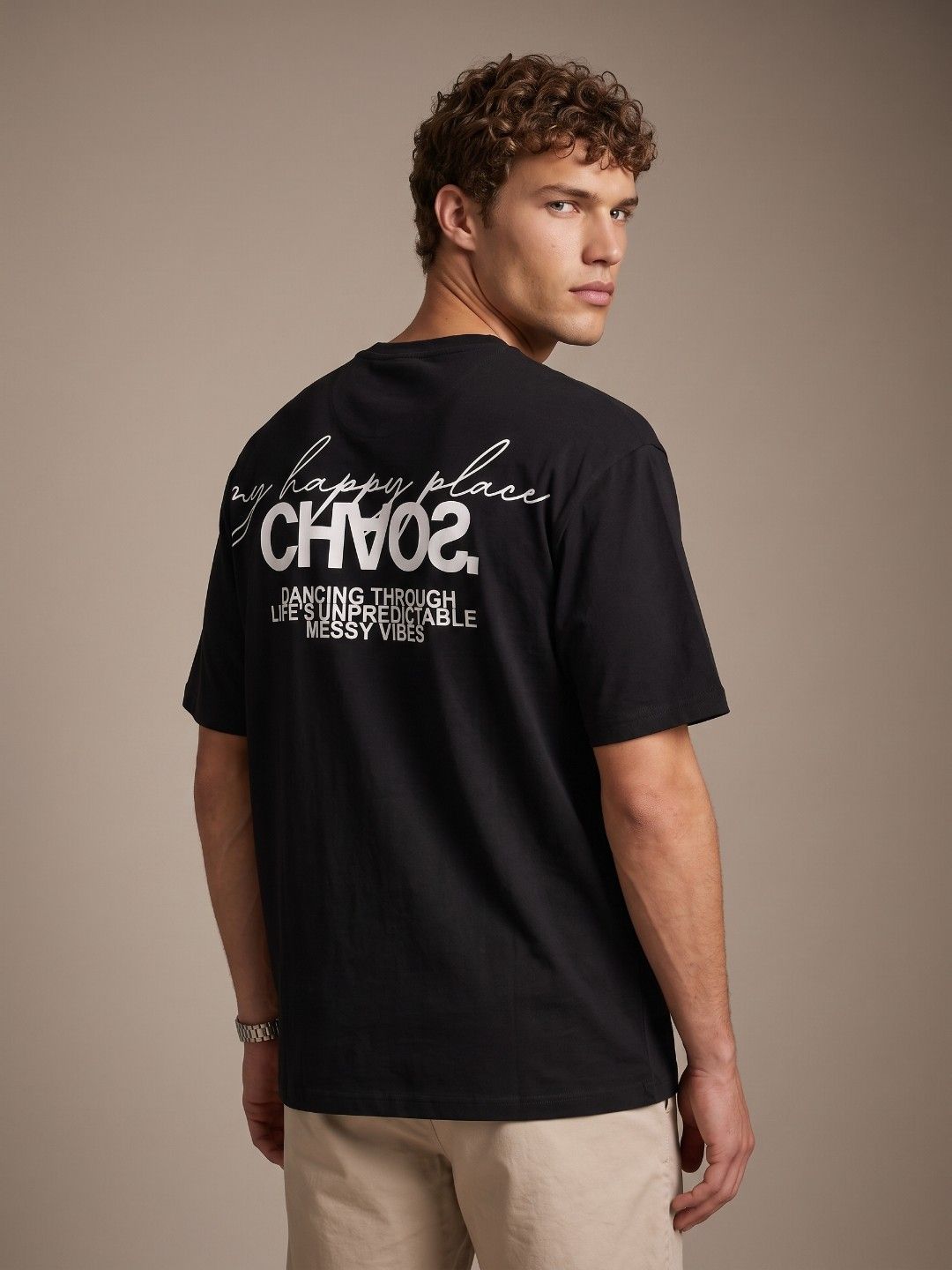 glitchez Men Typography Printed Drop-Shoulder Sleeves Oversized T-shirt