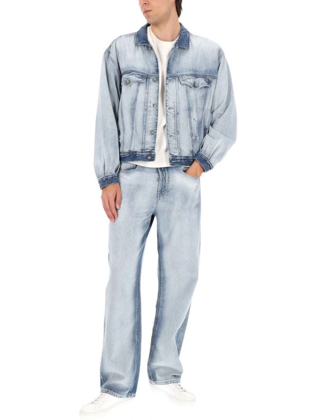 DIESEL Men Washed Denim Solid Shirt Collar Jacket