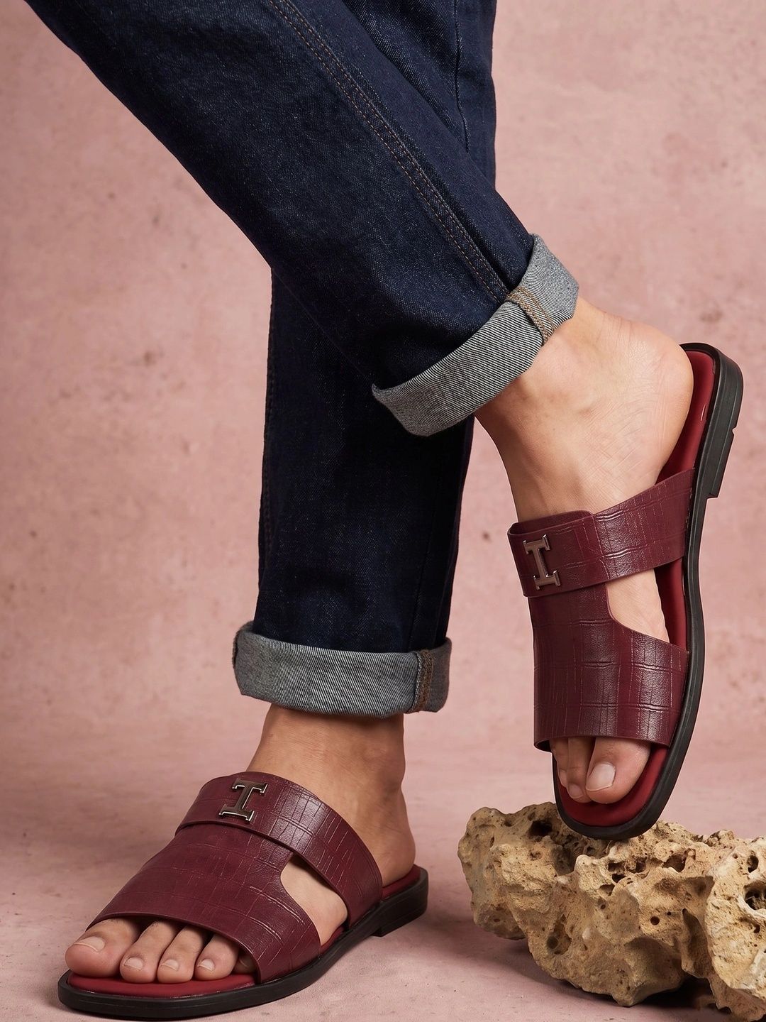 House of Pataudi Men Leather Shoe-Style Sandals