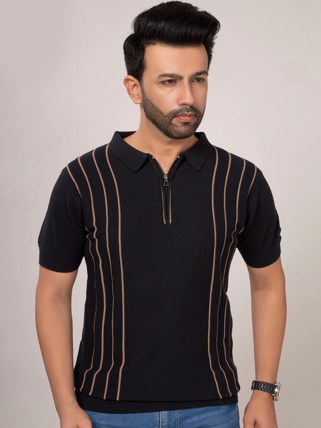 CHOKRA Men Striped Polo Collar T-shirt