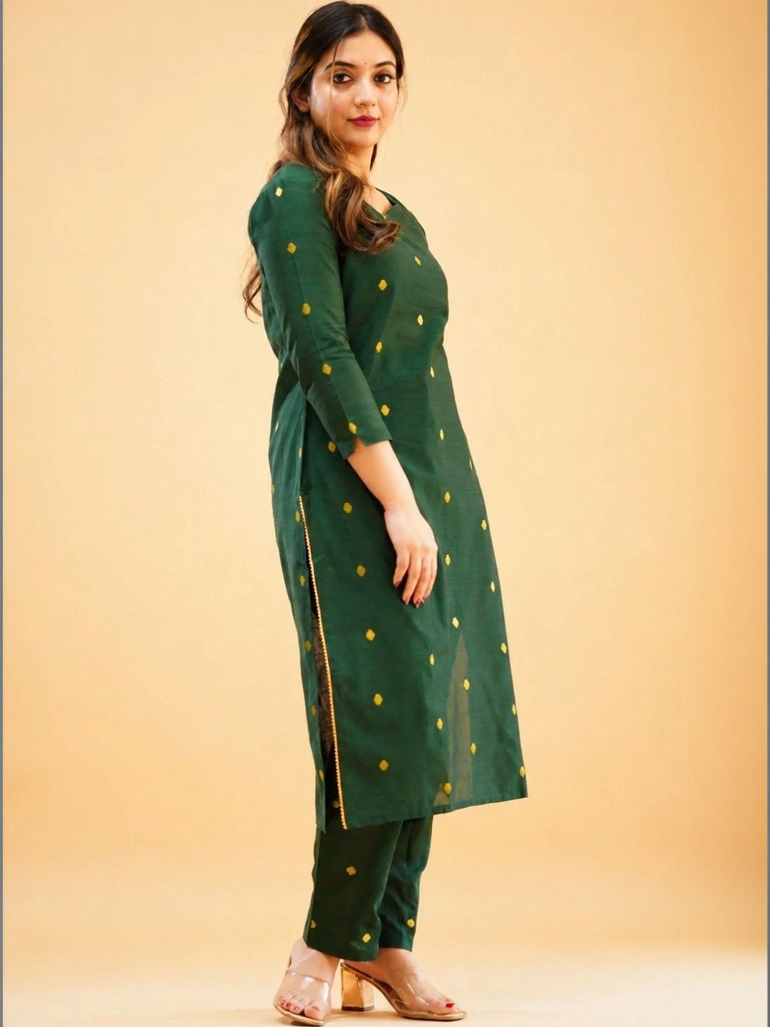 Jacy london Cotton Self Design Tunic with Trousers