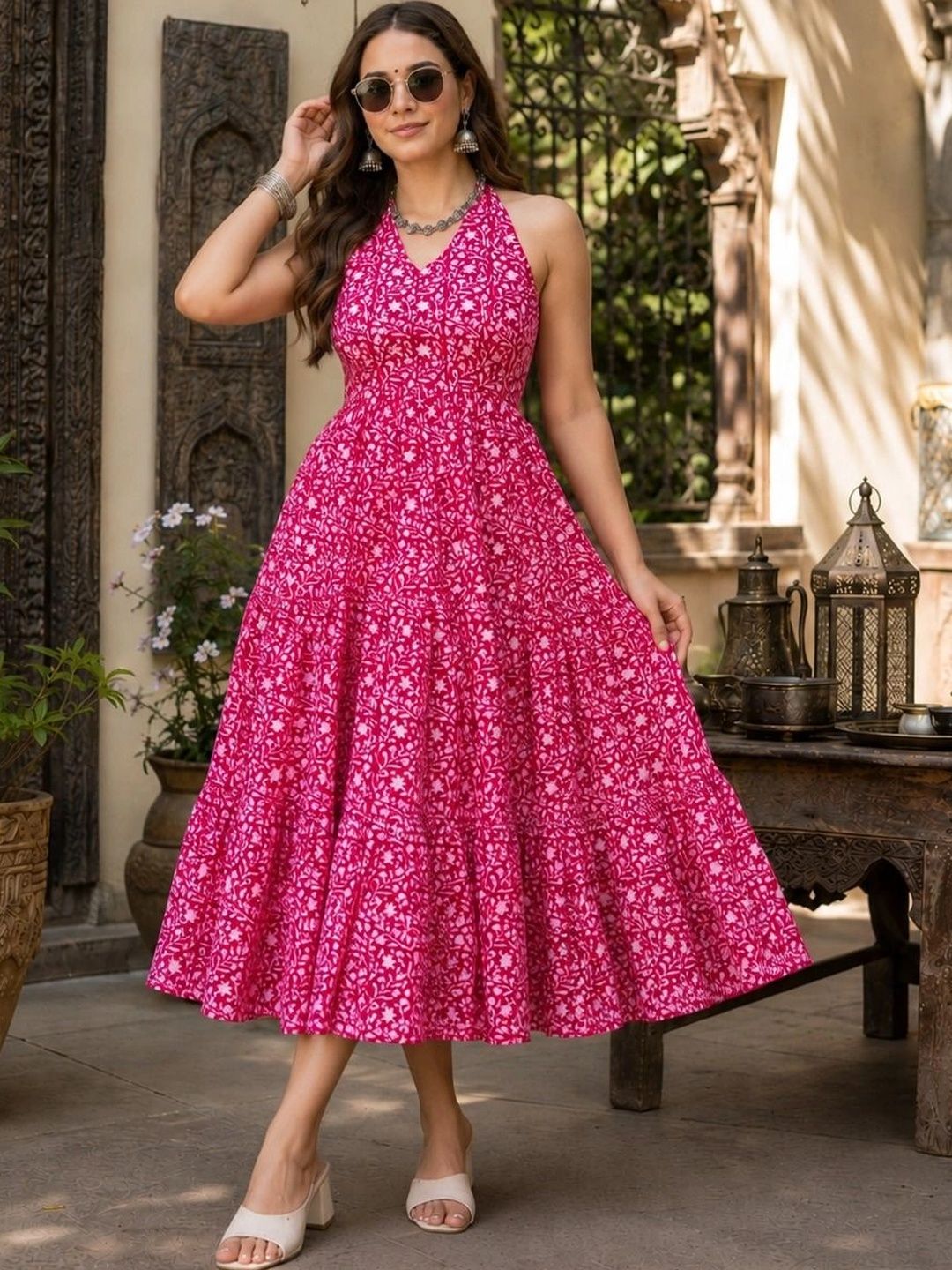 LIAPARO Floral Print Fit & Flare Midi Dress