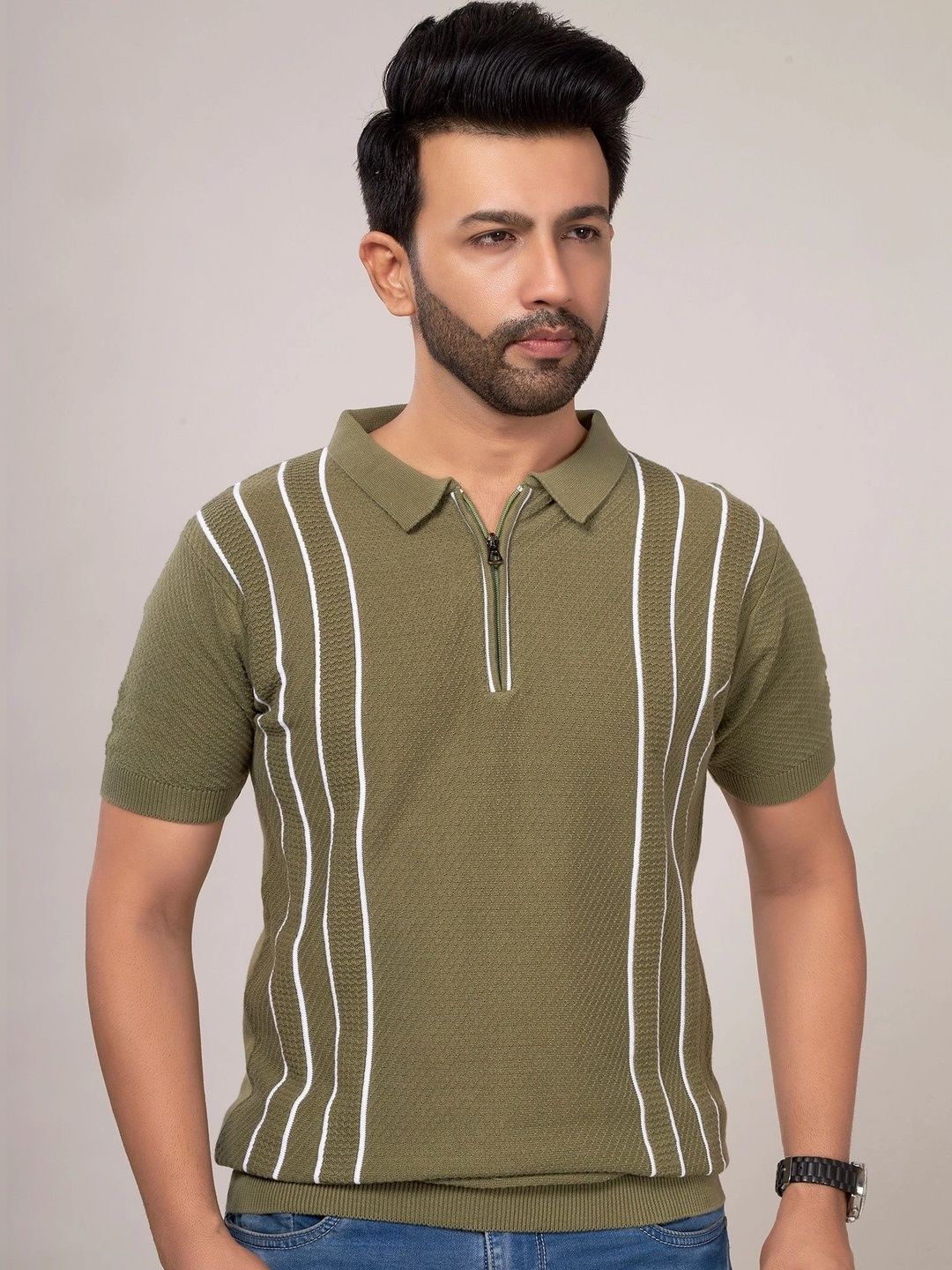 CHOKRA Men Striped Polo Collar T-shirt