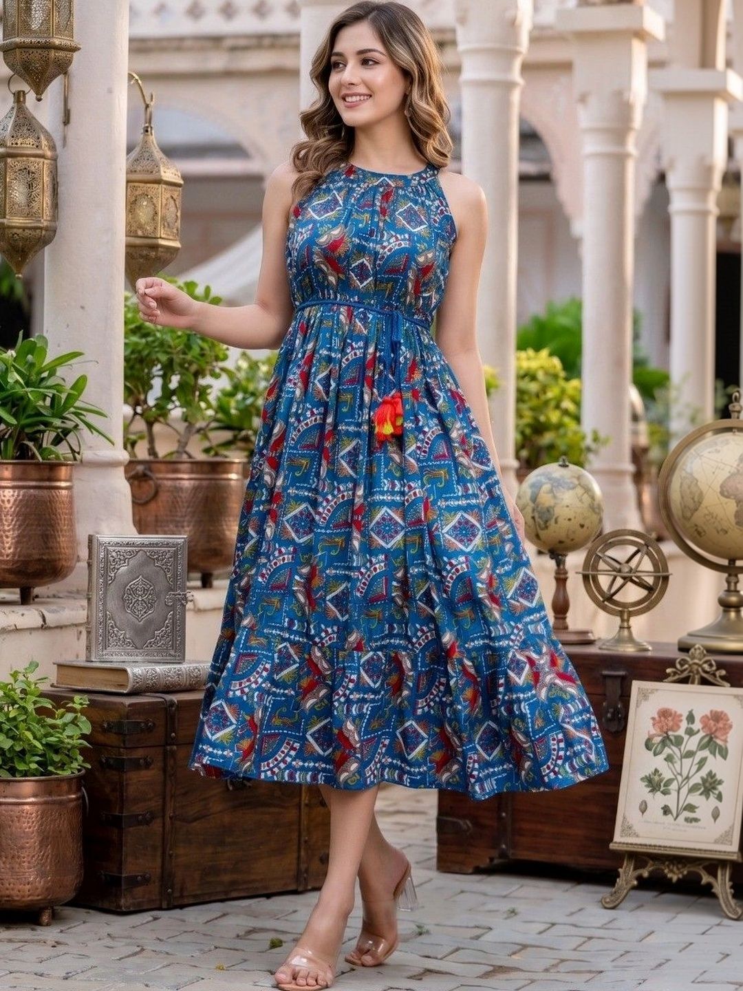 LIAPARO Print A-Line Midi Dress