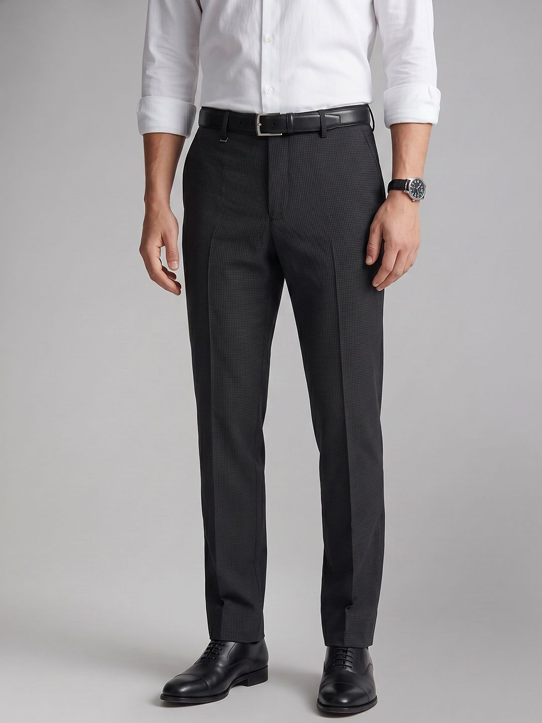Van Heusen Men Slim Fit Checked Formal Trousers