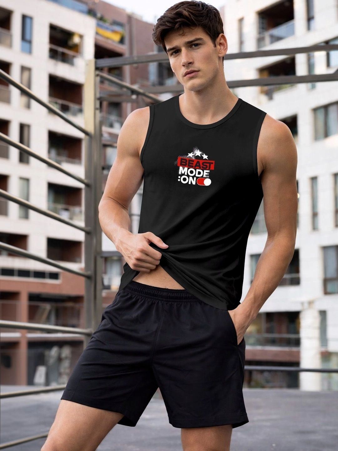 ENRIZZ X FITNESS EXCHANGE Men Typography Printed Dri-FIT T-shirt