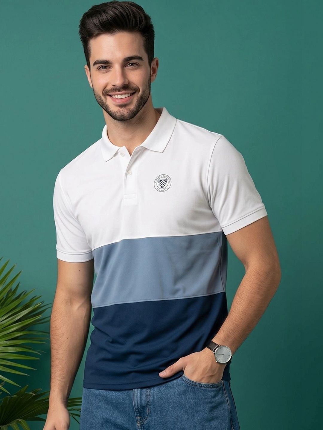 SZN SZN Men Colourblocked Polo Collar T-shirt