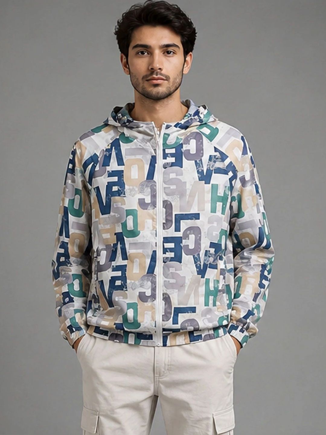 StyleCast Men Typography Lightweight Open Front Jacket