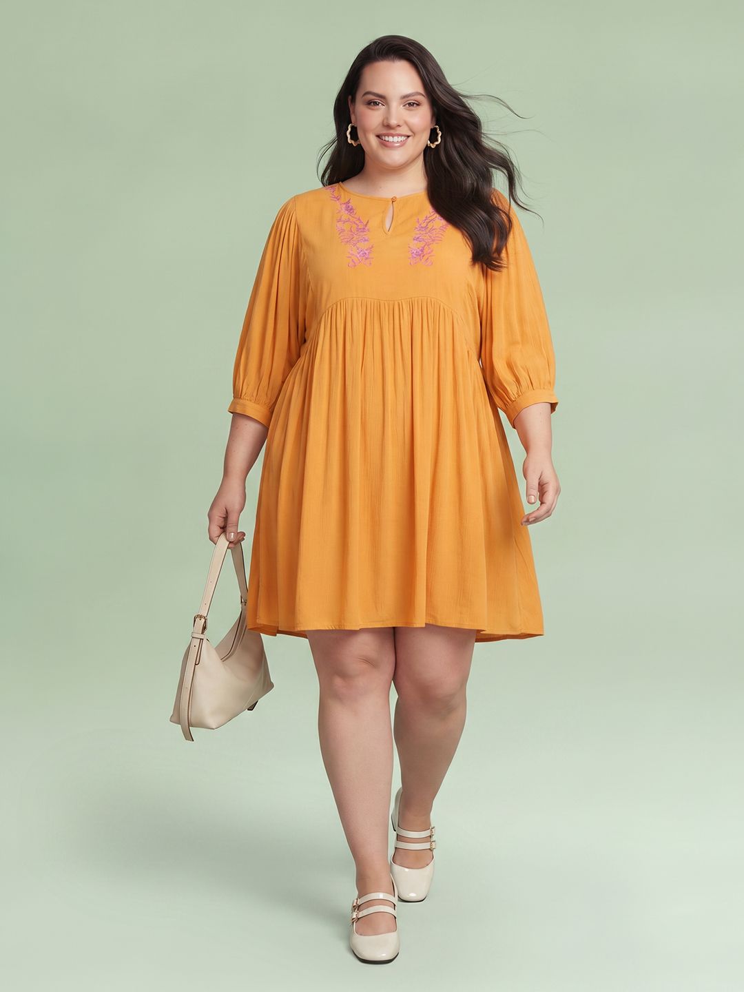 DressBerry Curve Plus Size Floral Embroidered A-Line Dress