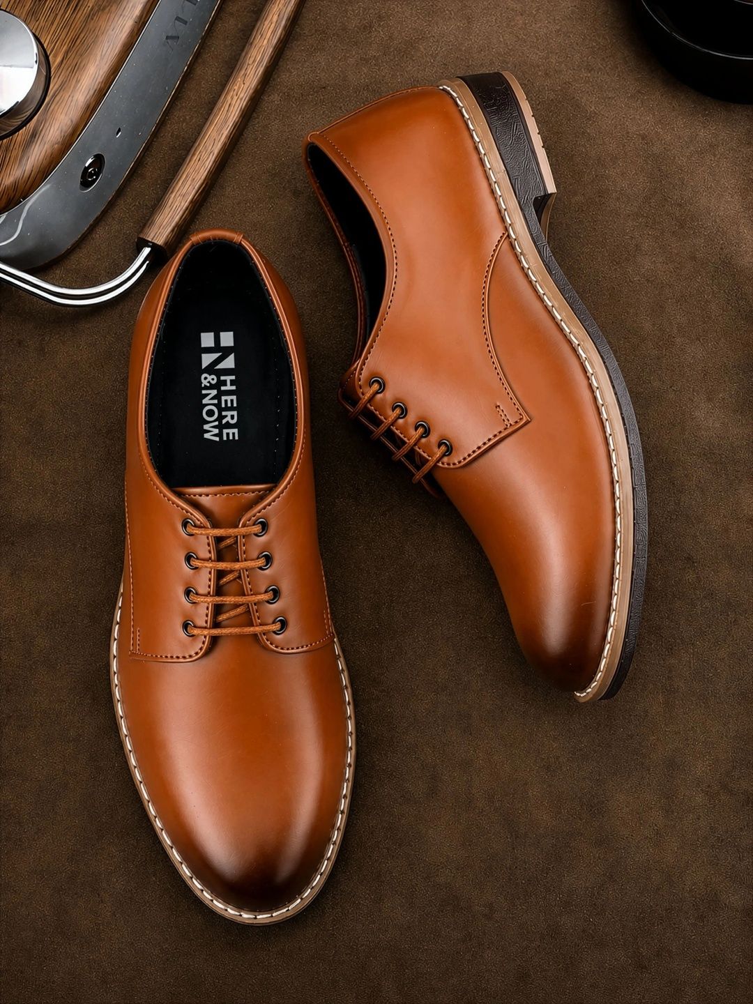 HERE&NOW Men Pointed Toe Lace-Ups Derbys Formal Shoes