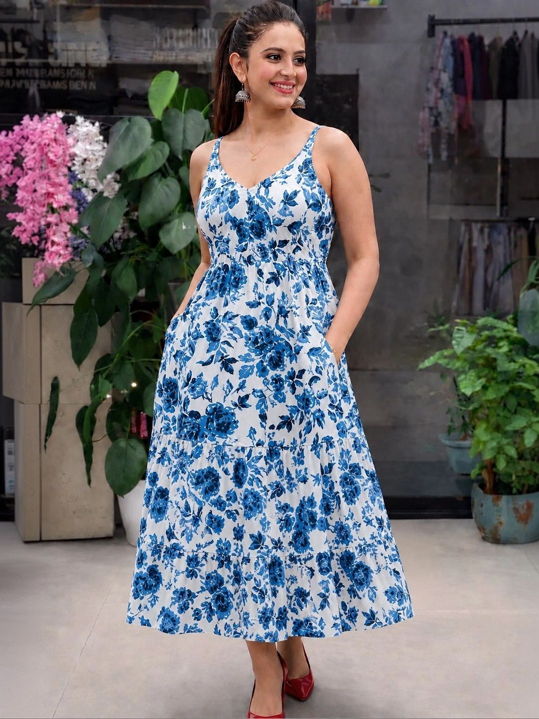 Chaukas Chaukas Floral Print A-Line Midi Dress