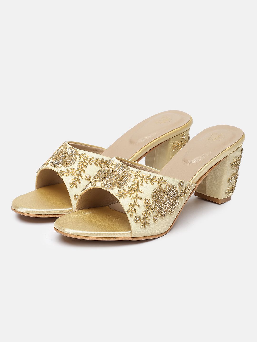 House of Pataudi Ethnic Embellished Block Heeled Sandals
