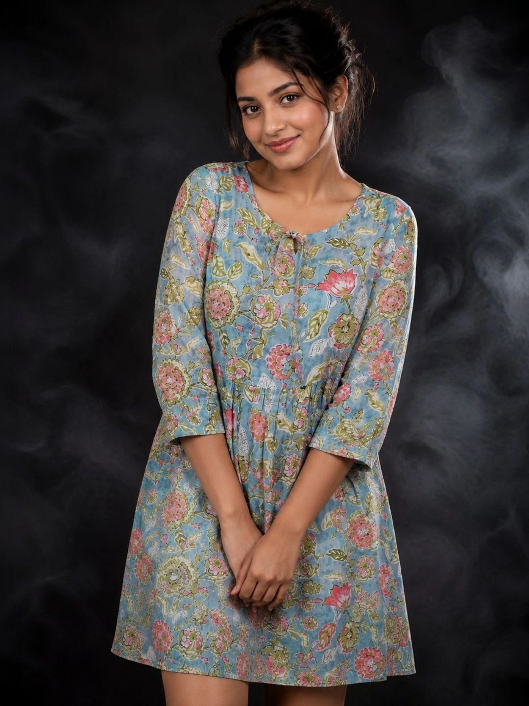 lavish fashion Floral Print Crepe A-Line Dress