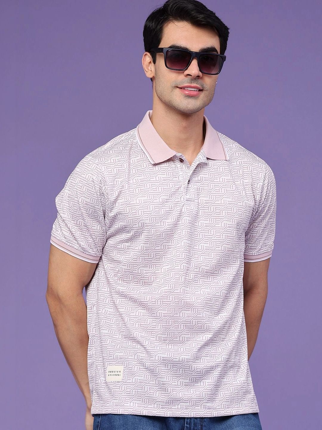 V-Mart Men Printed Polo Collar T-shirt