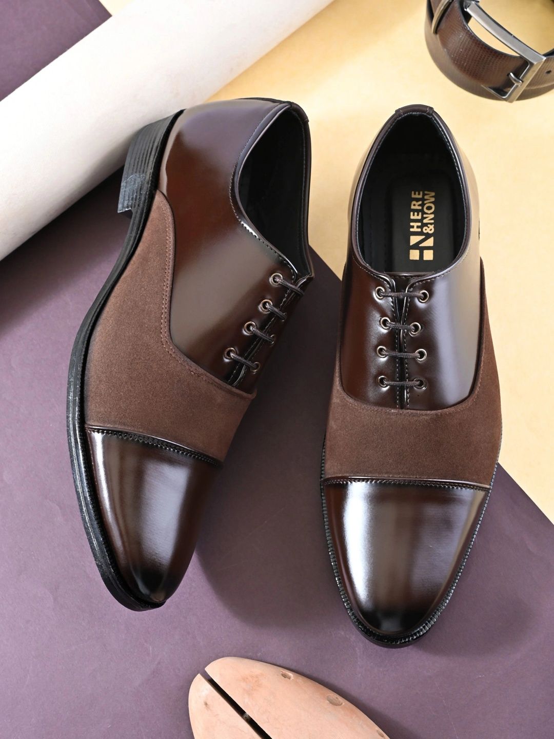 HERE&NOW Men Textured Pointed Toe Lace-Ups Formal Oxfords