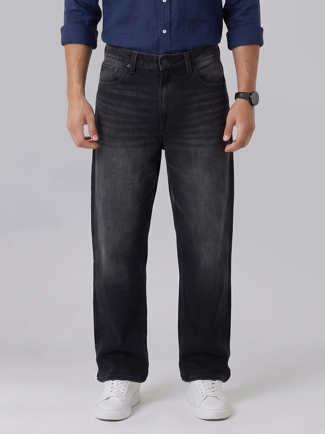 SPYKAR Spykar Men Renato Mid Rise Loose Fit Black Jeans