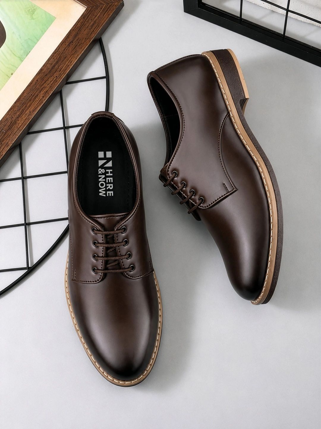 HERE&NOW Men Pointed Toe Lace-Ups Derbys Formal Shoes