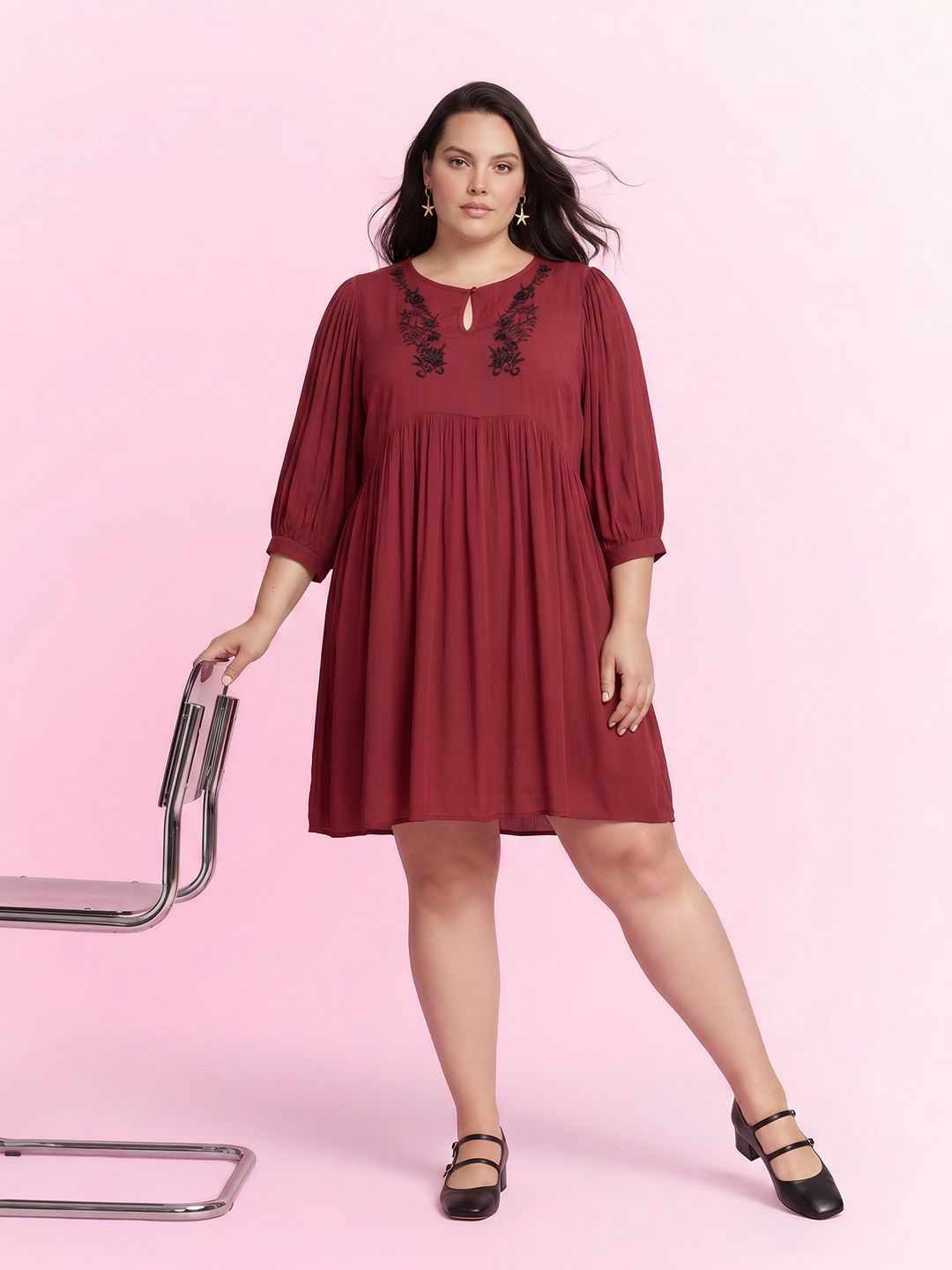 DressBerry Curve Plus Size Floral Embroidered A-Line Dress